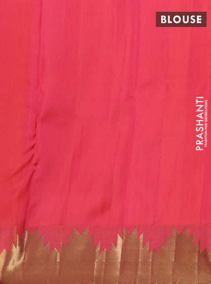 Pure kanchipuram silk saree dual shade of pink with plain body and temple zari woven border
