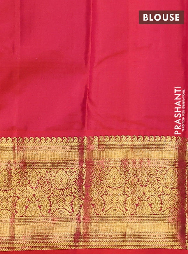 Pure kanchipuram silk saree peacock blue and red with rudraksha zari woven buttas and long zari woven korvai border