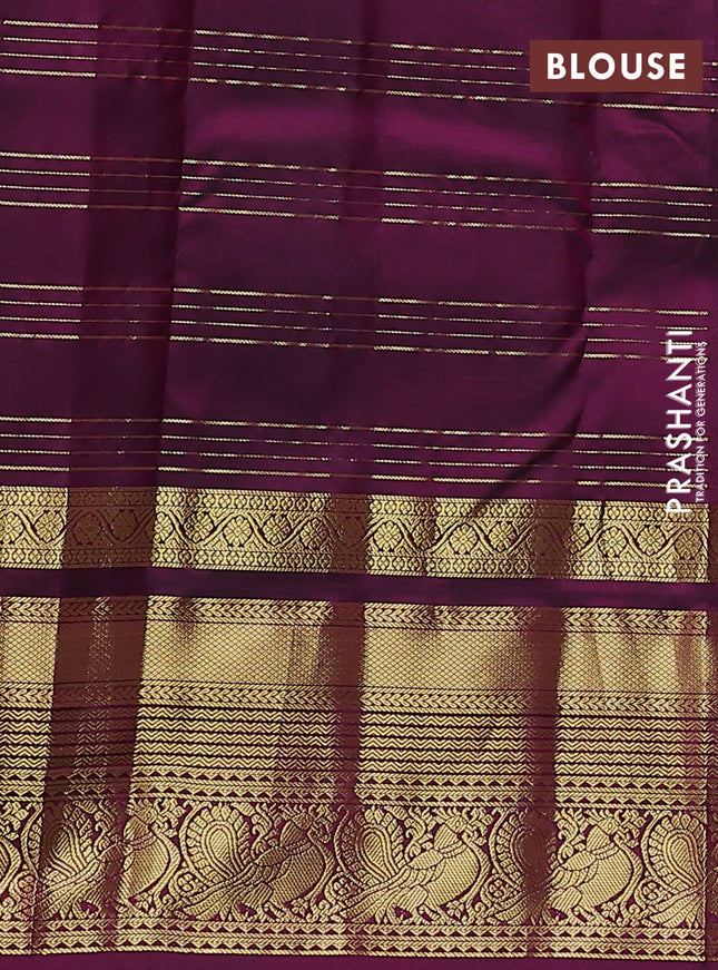 Pure kanchipuram silk saree bottle green and wine shade with allover zari checks & buttas and rich zari woven annam border