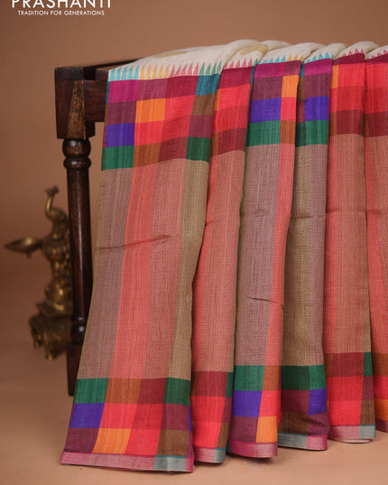 Chappa bhagalpuri saree cream and red with geometric butta prints and long printed border
