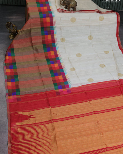 Chappa bhagalpuri saree cream and red with geometric butta prints and long printed border