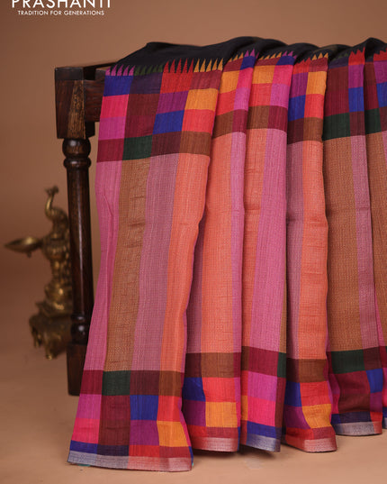 Chappa bhagalpuri saree black and maroon with geometric butta prints and long printed border