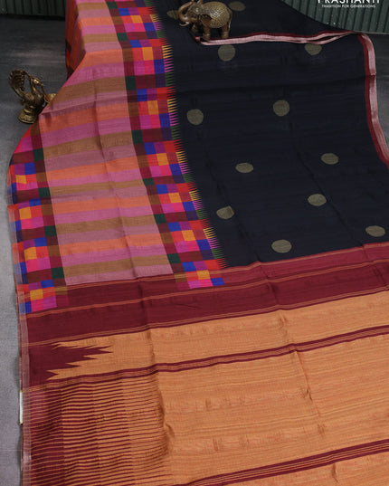 Chappa bhagalpuri saree black and maroon with geometric butta prints and long printed border