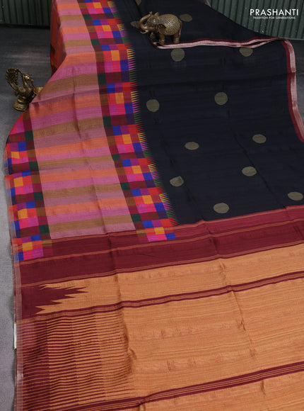 Chappa bhagalpuri saree black and maroon with geometric butta prints and long printed border