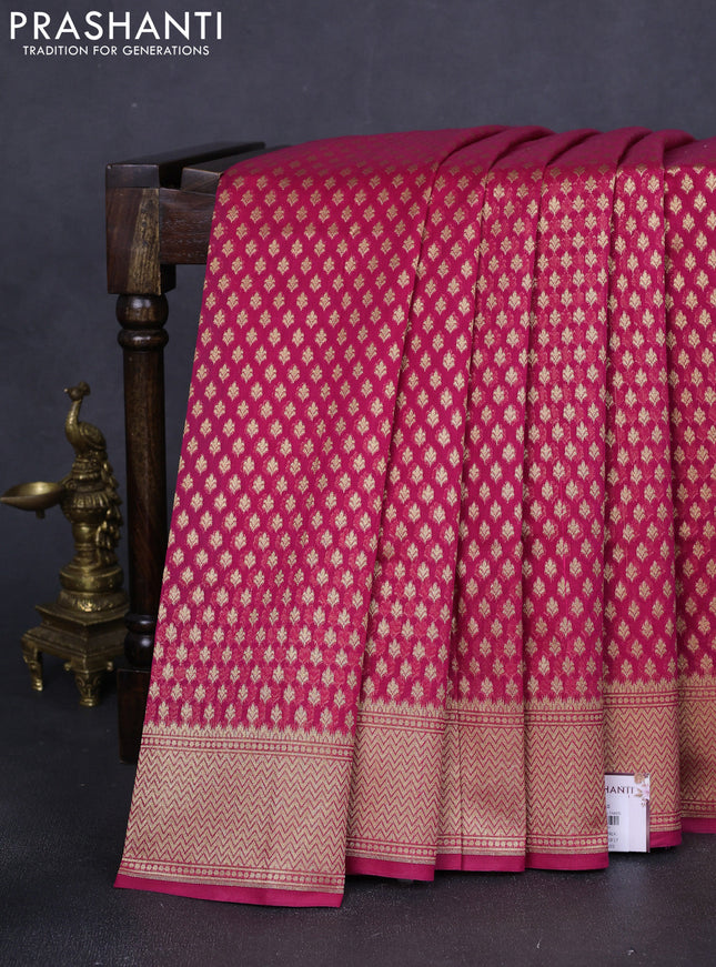 Banarasi silk cotton saree pink with allover zari woven buttas and zari woven border