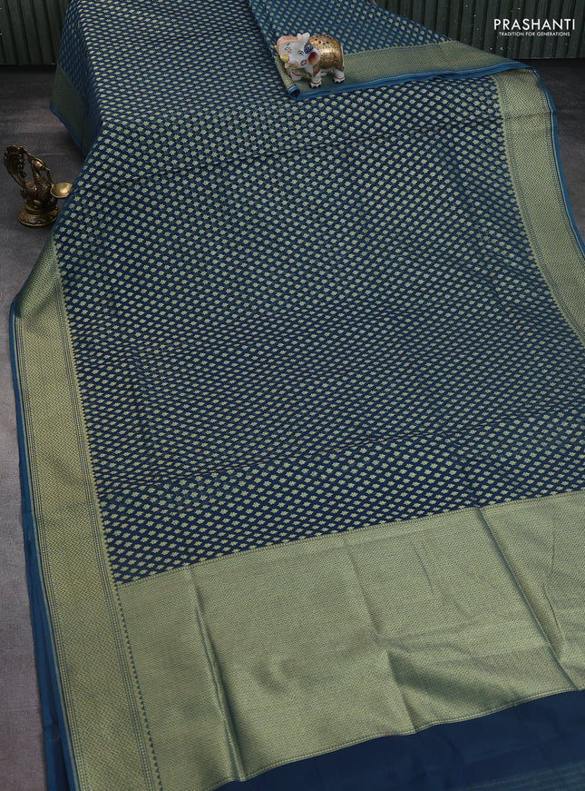 Banarasi silk cotton saree peacock blue with allover zari woven buttas and zari woven border