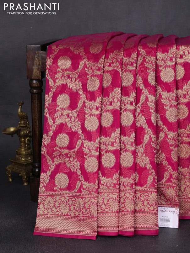 Banarasi silk cotton saree pink with allover zari weaves and zari woven border