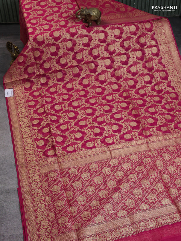 Banarasi silk cotton saree pink with allover zari weaves and zari woven border