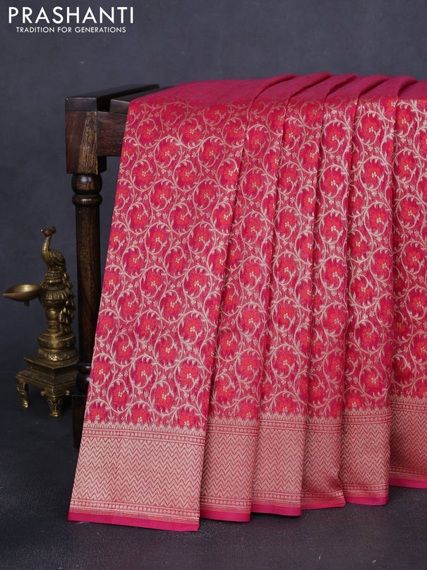 Banarasi silk cotton saree pink with allover zari weaves and zari woven border