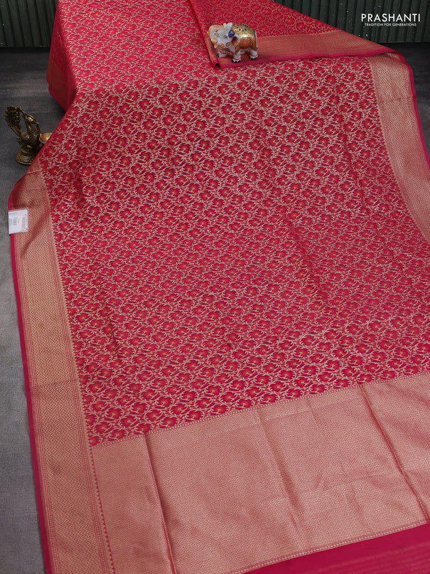 Banarasi silk cotton saree pink with allover zari weaves and zari woven border