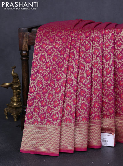 Banarasi silk cotton saree purple with allover zari weaves and zari woven border