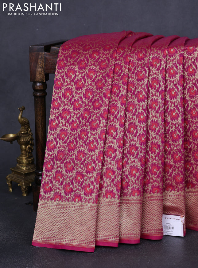 Banarasi silk cotton saree purple with allover zari weaves and zari woven border