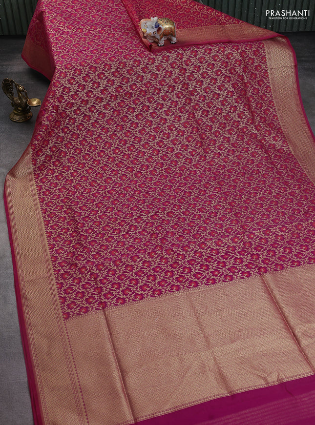 Banarasi silk cotton saree purple with allover zari weaves and zari woven border