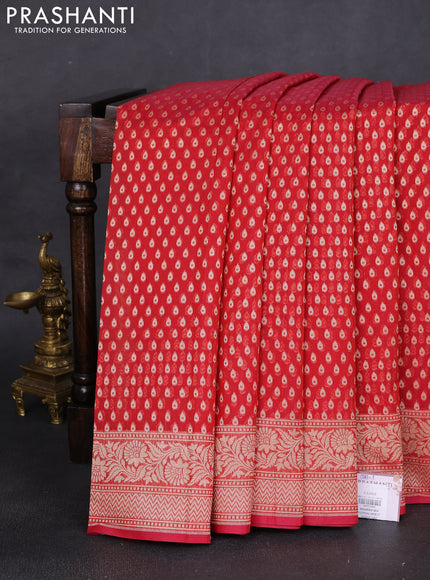 Banarasi silk cotton saree red with allover zari woven buttas and zari woven border