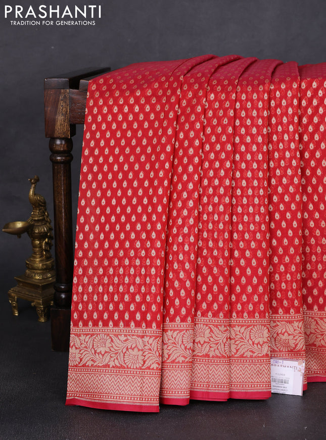 Banarasi silk cotton saree red with allover zari woven buttas and zari woven border