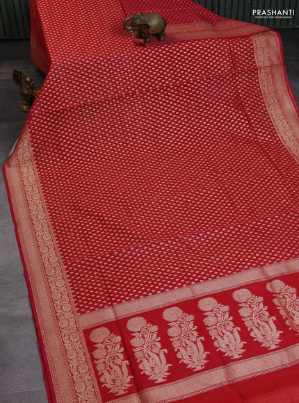 Banarasi silk cotton saree red with allover zari woven buttas and zari woven border