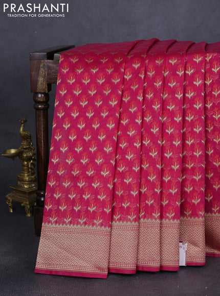 Banarasi silk cotton saree pink with allover thread & zari woven buttas and zari woven border