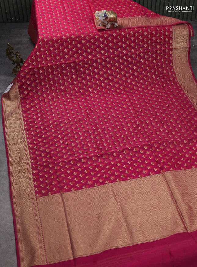 Banarasi silk cotton saree pink with allover thread & zari woven buttas and zari woven border