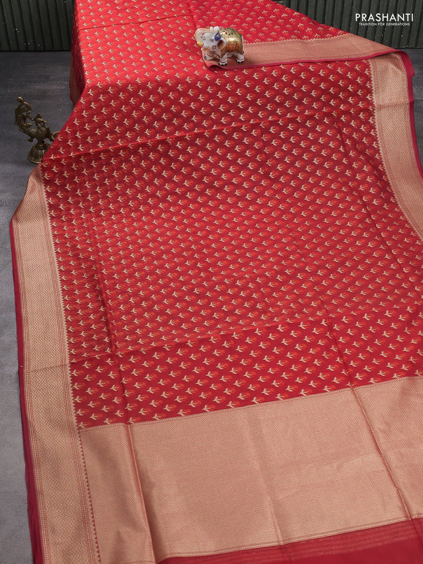 Banarasi silk cotton saree red with allover thread & zari woven buttas and zari woven border