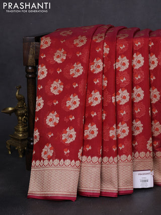 Banarasi silk cotton saree maroon with allover floral zari woven buttas and zari woven border