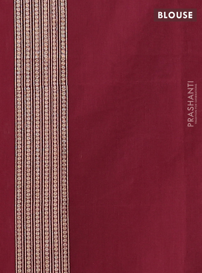 Banarasi silk cotton saree maroon with allover zari weaves and temple zari woven border