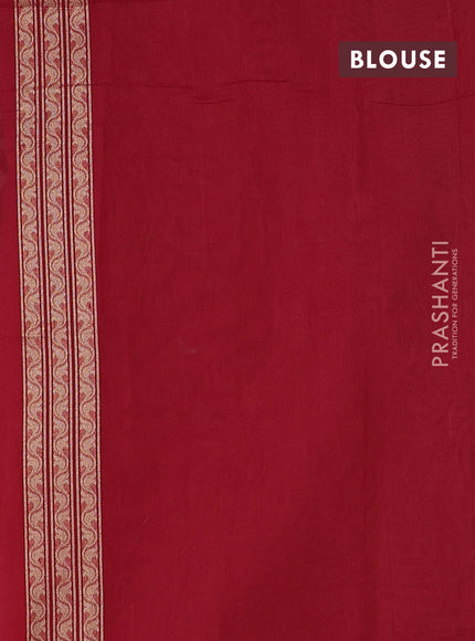 Banarasi silk cotton saree red with allover thread weaves & zari woven buttas and temple zari woven border