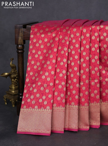 Banarasi silk cotton saree pink with allover thread weaves & zari woven buttas and temple zari woven border