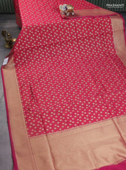Banarasi silk cotton saree pink with allover thread weaves & zari woven buttas and temple zari woven border