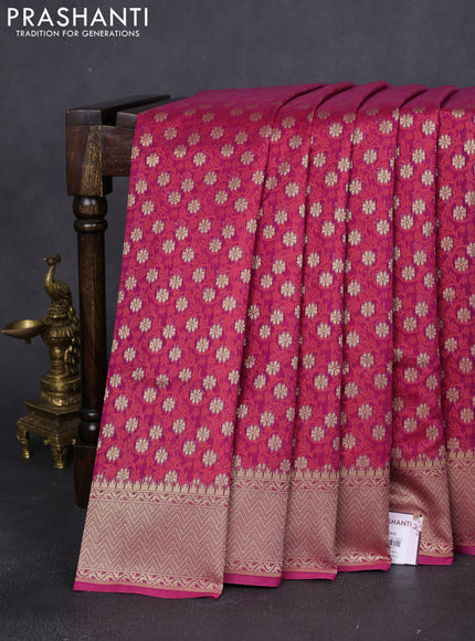 Banarasi silk cotton saree purple with allover thread weaves & zari woven buttas and temple zari woven border