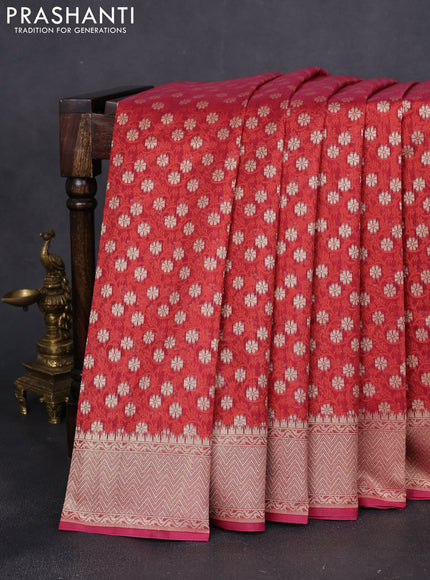 Banarasi silk cotton saree maroon with allover thread weaves & zari woven buttas and temple zari woven border