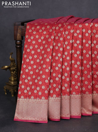 Banarasi silk cotton saree maroon with allover thread weaves & zari woven buttas and temple zari woven border