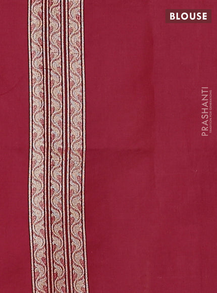Banarasi silk cotton saree maroon with allover thread weaves & zari woven buttas and temple zari woven border