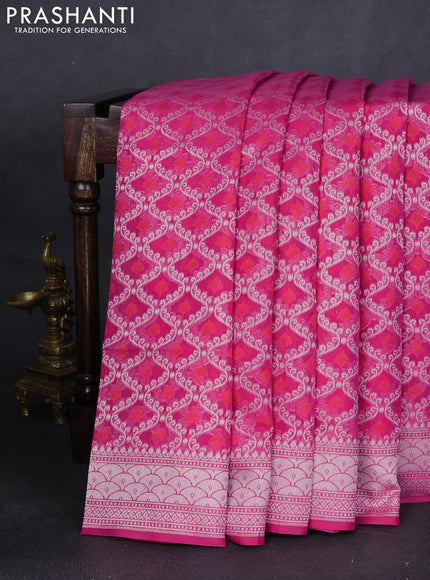 Banarasi silk cotton saree pink with allover zari weaves & thread woven buttas and zari woven border