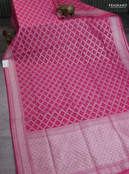 Banarasi silk cotton saree pink with allover zari weaves & thread woven buttas and zari woven border