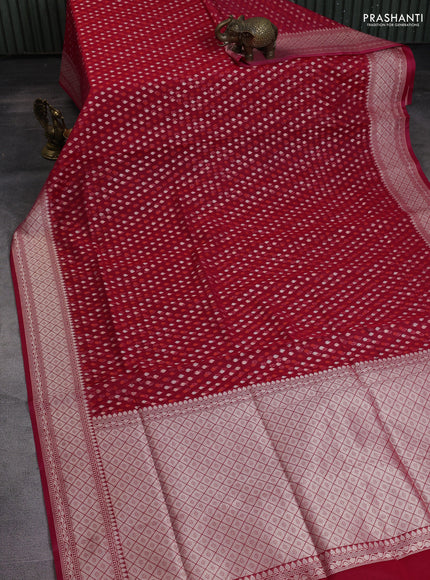 Banarasi silk cotton saree reddish pink with allover thread & zari woven buttas and zari woven border