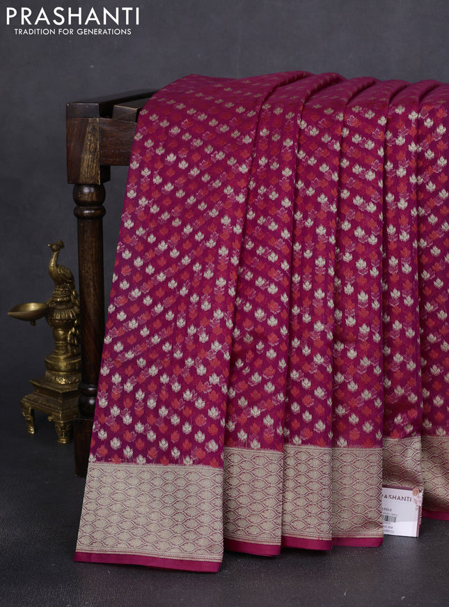 Banarasi silk cotton saree purple with allover thread & zari woven buttas and zari woven border