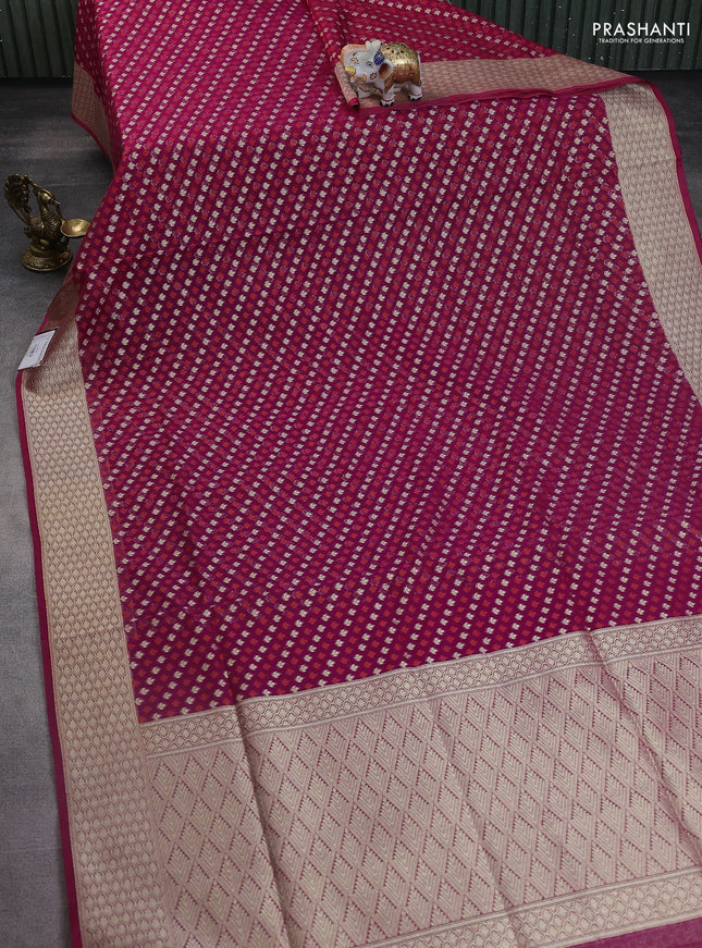 Banarasi silk cotton saree purple with allover thread & zari woven buttas and zari woven border