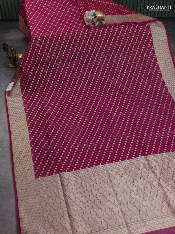 Banarasi silk cotton saree purple with allover thread & zari woven buttas and zari woven border