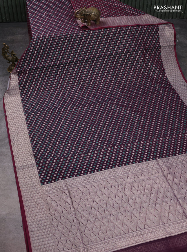 Banarasi silk cotton saree deep maroon with allover thread & zari woven buttas and zari woven border