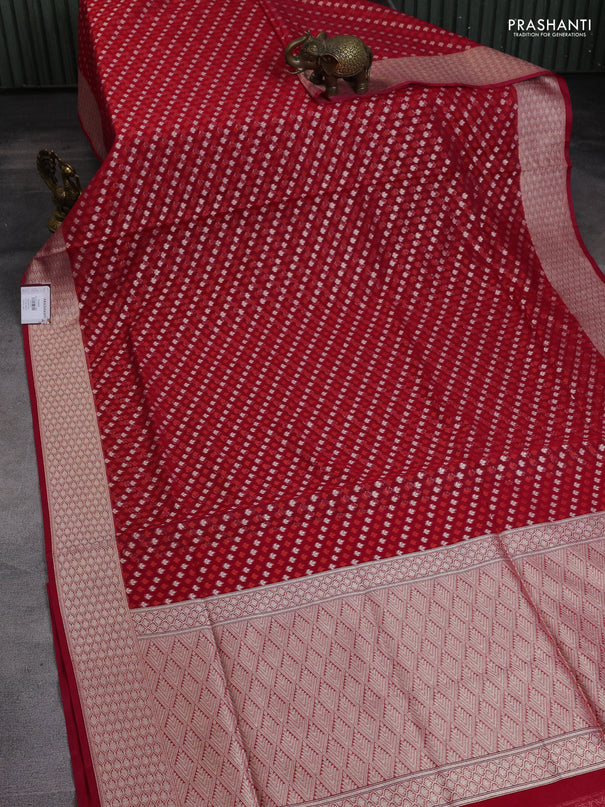 Banarasi silk cotton saree pink with allover thread & zari woven buttas and zari woven border