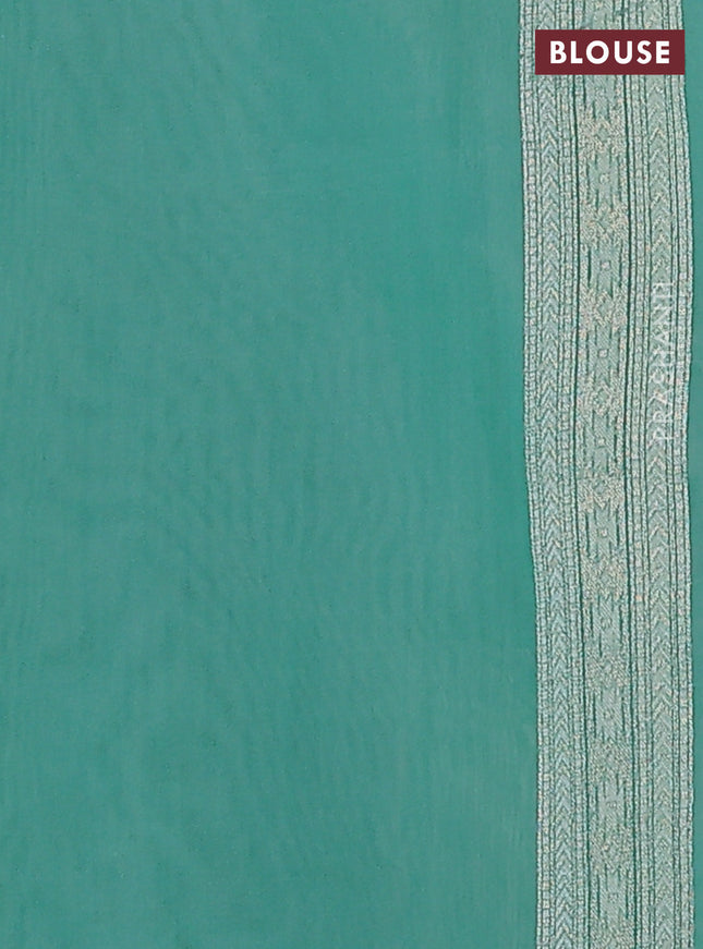 Banarasi silk cotton saree teal green with allover zari weaves and thread & zari woven border