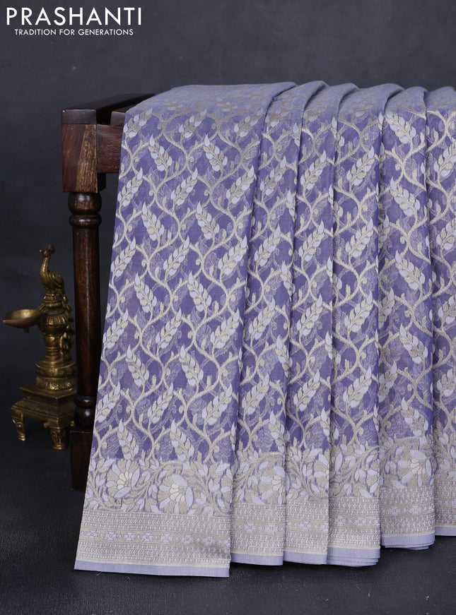 Banarasi silk cotton saree lavender shade with allover zari weaves and thread & zari woven border