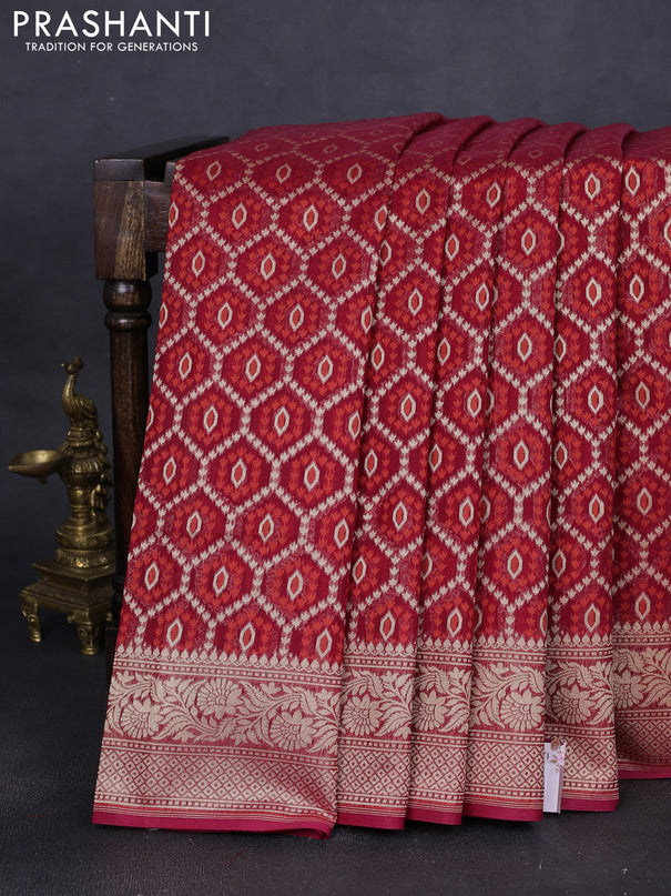 Banarasi silk cotton saree deep maroon with allover thread & zari woven buttas and zari woven border