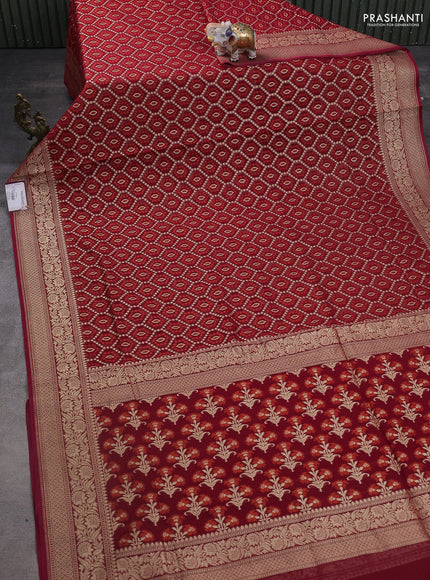 Banarasi silk cotton saree deep maroon with allover thread & zari woven buttas and zari woven border