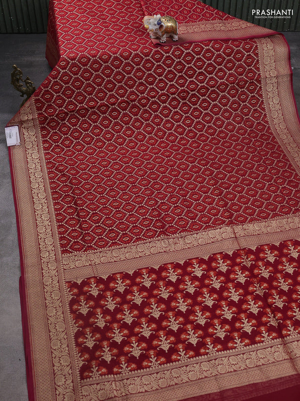 Banarasi silk cotton saree deep maroon with allover thread & zari woven buttas and zari woven border