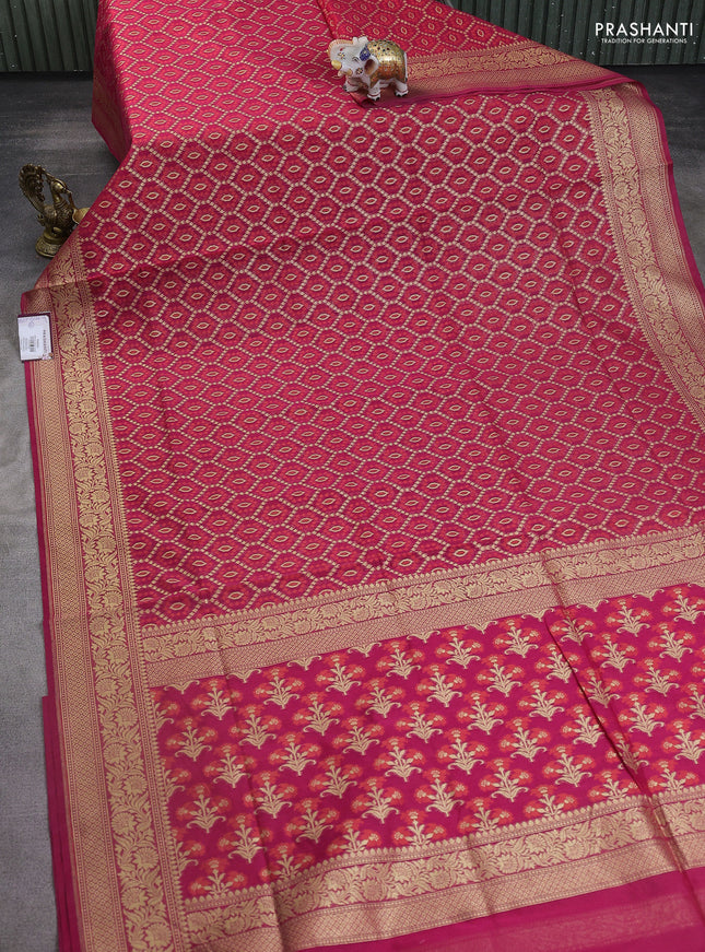 Banarasi silk cotton saree pink with allover thread & zari woven buttas and zari woven border