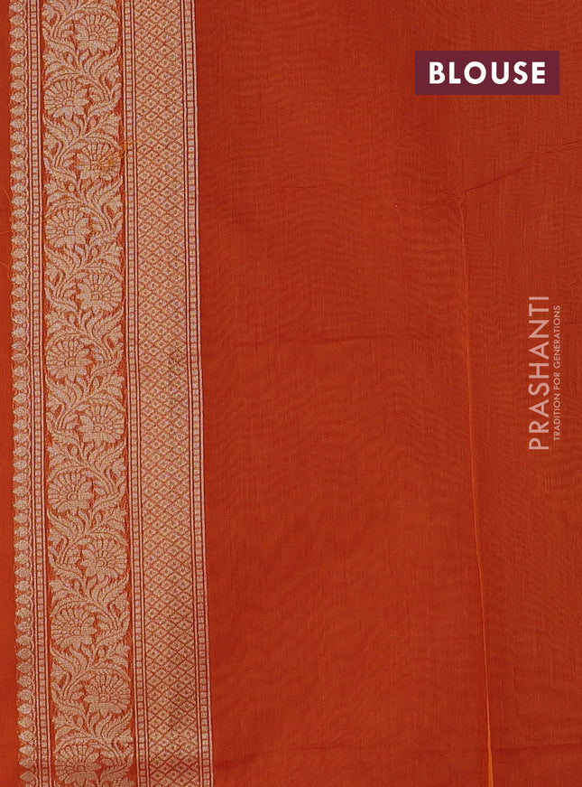 Banarasi silk cotton saree orange with allover thread & zari woven buttas and zari woven border