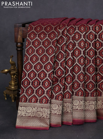 Banarasi silk cotton saree deep maroon with allover thread & zari woven buttas and zari woven border