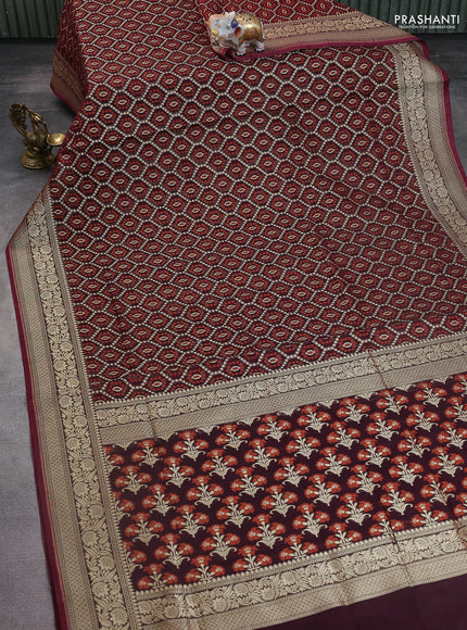 Banarasi silk cotton saree deep maroon with allover thread & zari woven buttas and zari woven border