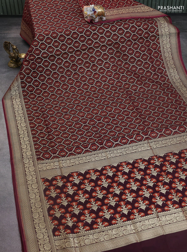 Banarasi silk cotton saree deep maroon with allover thread & zari woven buttas and zari woven border